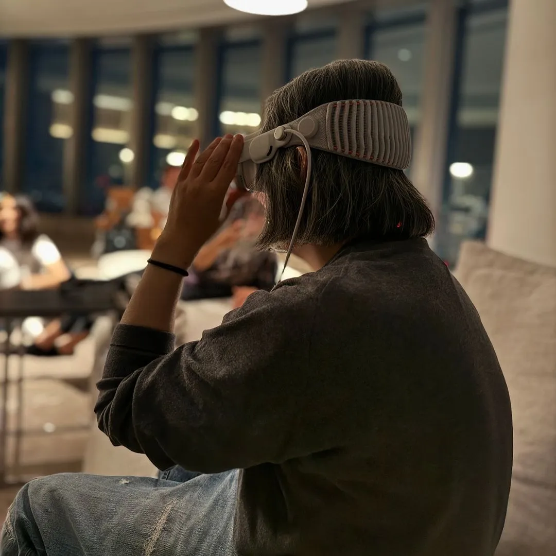 A person wearing the Apple Vision Pro.