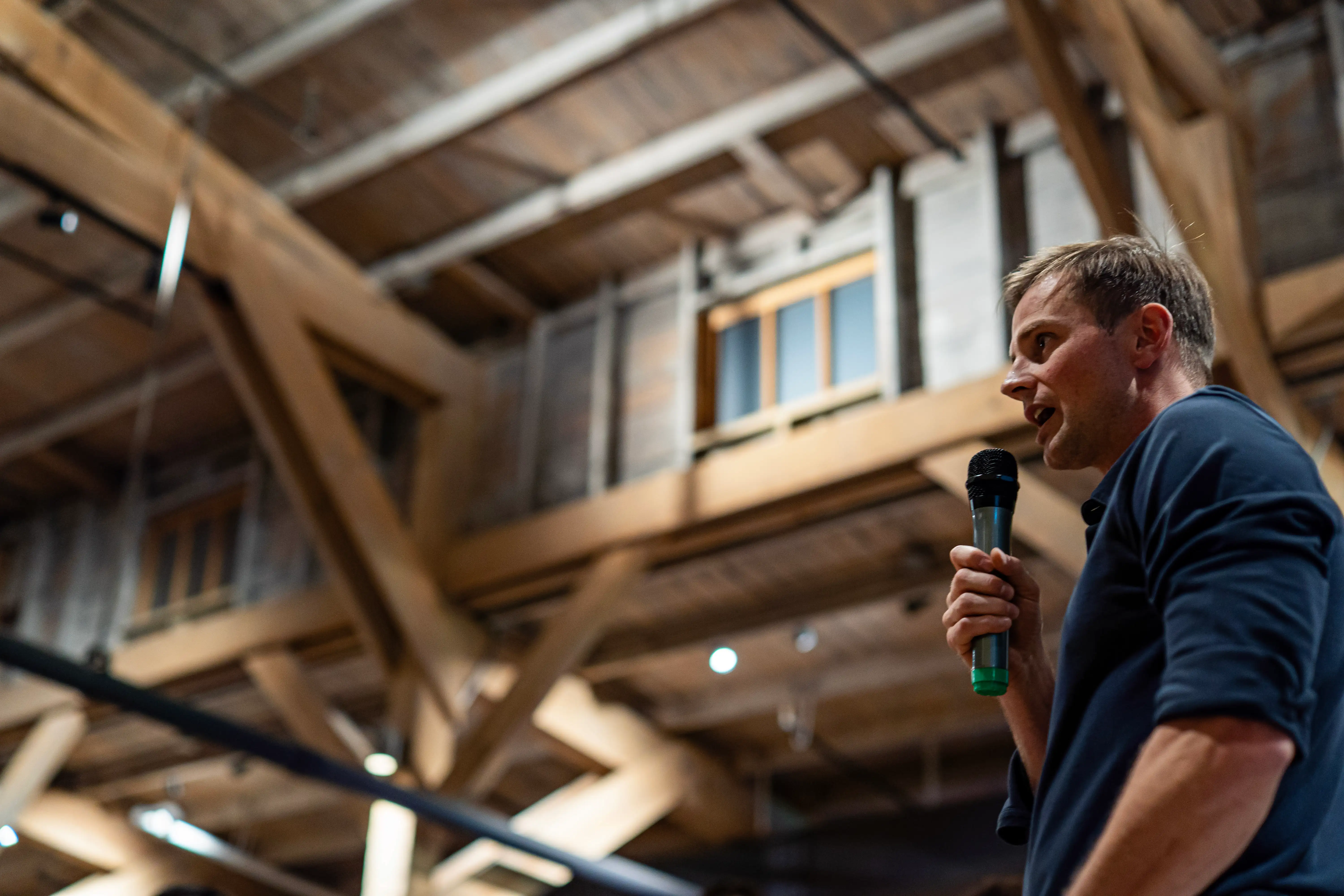 A teammate speaking in the office