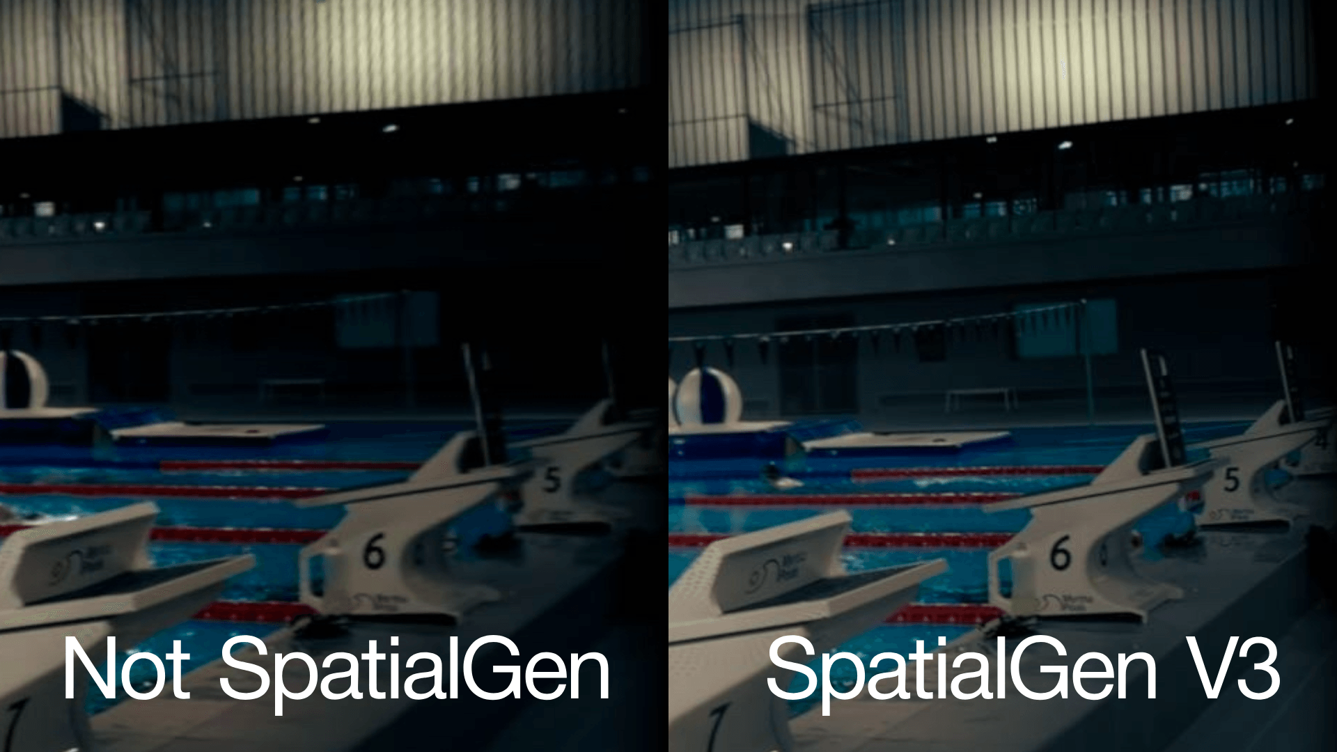 Zoomed comparison showing sharper immersive video detail from SpatialGen V3 MV-HEVC encoding